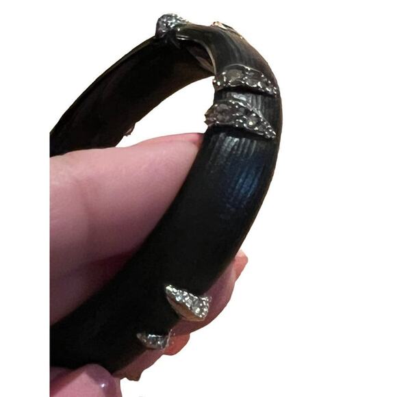 Alexis Bittar Lucite Bangle Bracelet Swarovski Crystal Dark Gray Magnetic - Picture 2 of 11